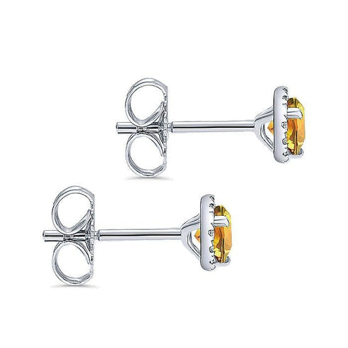 Gabriel & Co. Earrings 14K White Gold Citrine and Diamond Halo Stud Earrings