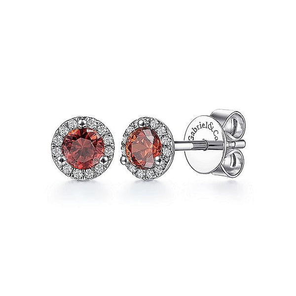 Gabriel & Co. Earrings 14K White Gold Garnet and Diamond Halo Stud Earrings