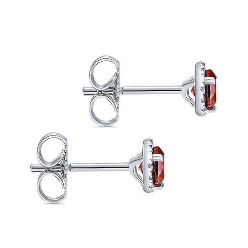 Gabriel & Co. Earrings 14K White Gold Garnet and Diamond Halo Stud Earrings