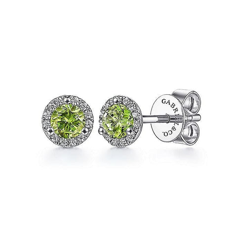 Gabriel & Co. Earrings 14K White Gold Peridot Stud Earrings with Diamond Halo