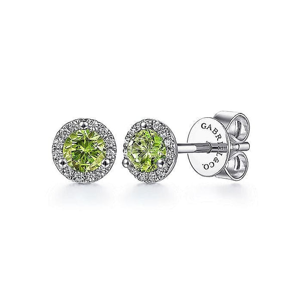 Gabriel & Co. Earrings 14K White Gold Peridot Stud Earrings with Diamond Halo