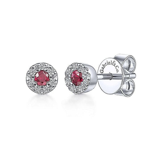 Gabriel & Co. Earrings White Gold Petite Ruby & Halo Diamond Stud Earrings