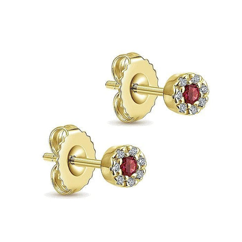 Gabriel & Co. Earrings Yellow Gold Petite Ruby & Halo Diamond Stud Earrings