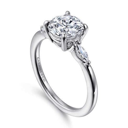 Gabriel & Co. Engagement Rings 6.5 Mounting Only, 14K White Gold Diamond 3 Stone Engagement Ring