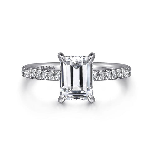 Gabriel & Co. Engagement Rings 6.5 Mounting Only, Emerald Cut White Gold Engagement Mounting with Thin Diamond Band