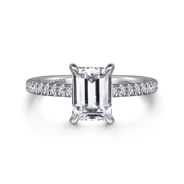 Gabriel & Co. Engagement Rings 6.5 Mounting Only, Emerald Cut White Gold Engagement Mounting with Thin Diamond Band