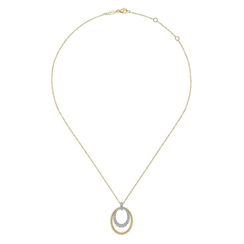 Gabriel & Co. Necklaces 14K White-Yellow Gold Oval Twisted Rope and Pave Diamond Pendant Necklace