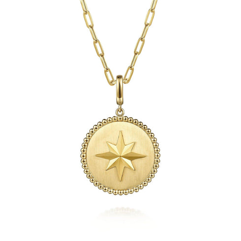 Gabriel & Co. Necklaces 14K Yellow Gold Bujukan Round Starburst Medallion Pendant
