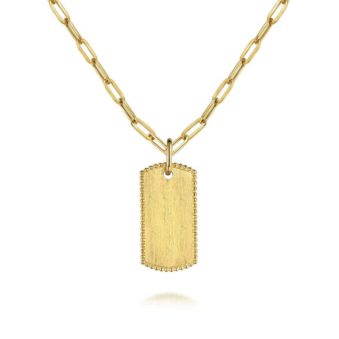 Gabriel & Co. Necklaces 14K Yellow Gold Dog Tag Pendant Hollow Chain Necklace