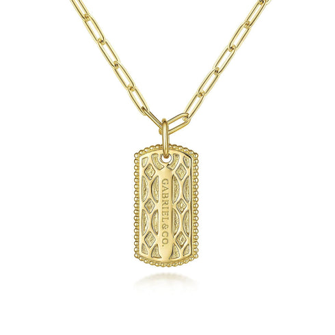 Gabriel & Co. Necklaces 14K Yellow Gold Dog Tag Pendant Hollow Chain Necklace