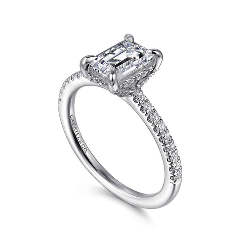 Gabriel & Co. Special Order Engagement Rings 6.5 Mounting Only, Emerald Cut White Gold Engagement Mounting with Thin Diamond Band