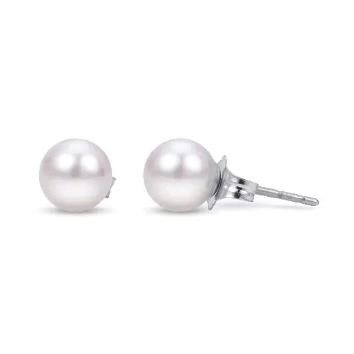 Imperial Earrings 14K White Gold "A" Akoya Pearl Stud Earrings, 8MM