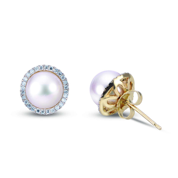 Imperial Earrings 14K Yellow Akoya Pearl Halo Earrings