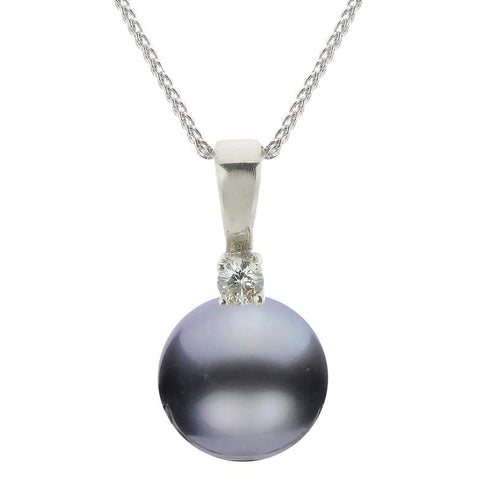 Imperial Necklaces 14K White Gold 9-10MM Tahitian Pearl with Diamond Accent Necklace