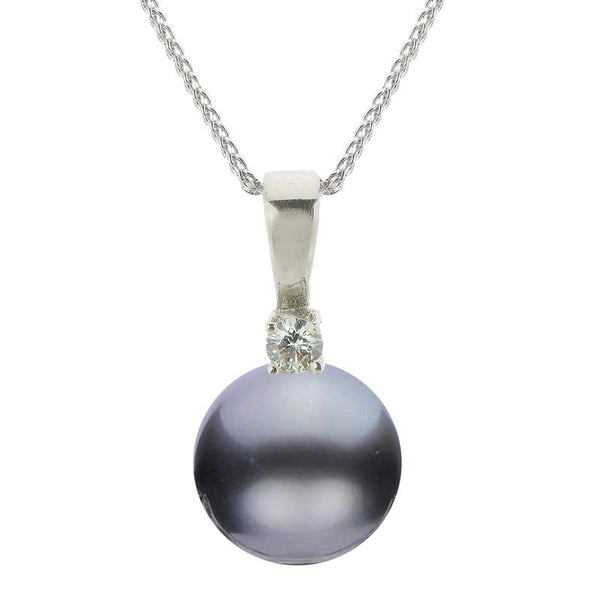 Imperial Necklaces 14K White Gold 9-10MM Tahitian Pearl with Diamond Accent Necklace