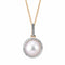 Imperial Necklaces 14K Yellow Gold Akoya Pearl with Diamond Halo Necklace