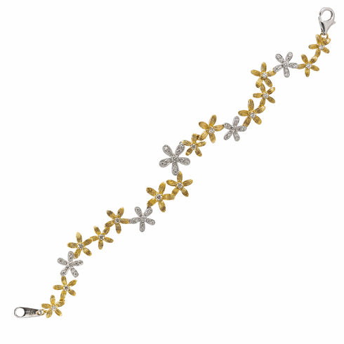 Jyes Bracelets 18K Two Tone White and Yellow Gold Floral Diamond Bracelet