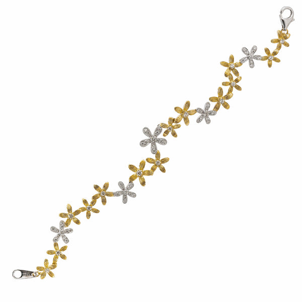 Jyes Bracelets 18K Two Tone White and Yellow Gold Floral Diamond Bracelet