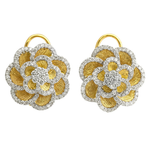 Jyes International Earrings 18K Yellow Gold Floral Diamond Earrings