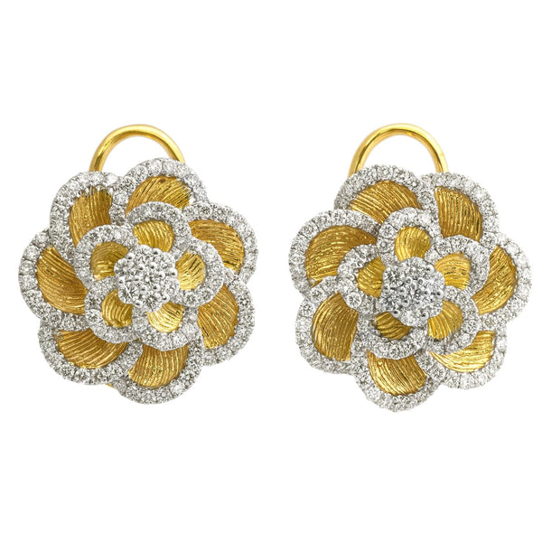 Jyes International Earrings 18K Yellow Gold Floral Diamond Earrings