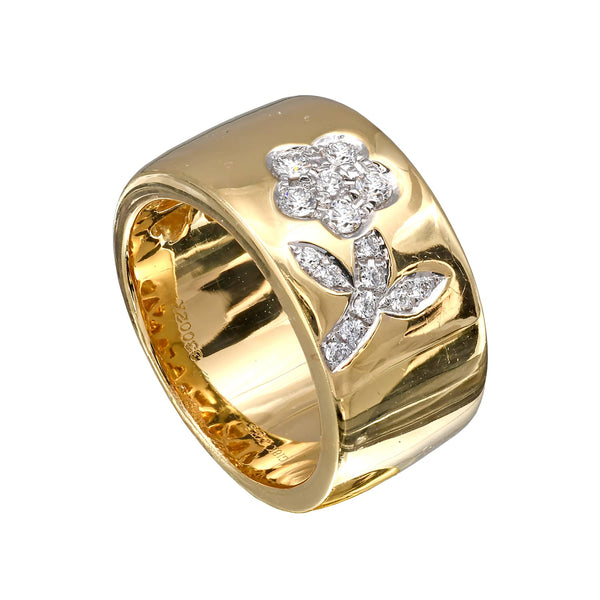 Jyes Rings 14K Yellow Gold Wind Band Diamond Flower Ring