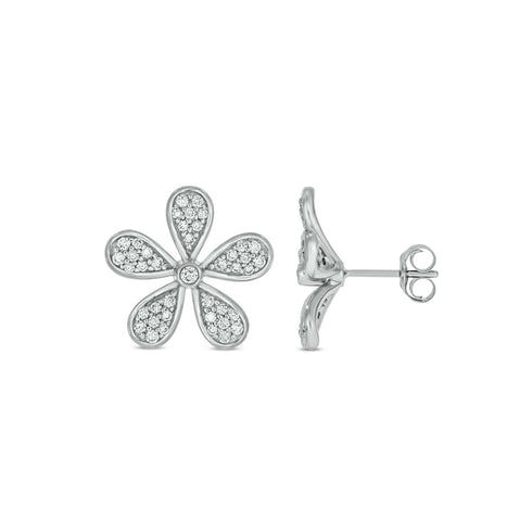 Kallati Earrings 14K White Gold Diamond Flower Studs