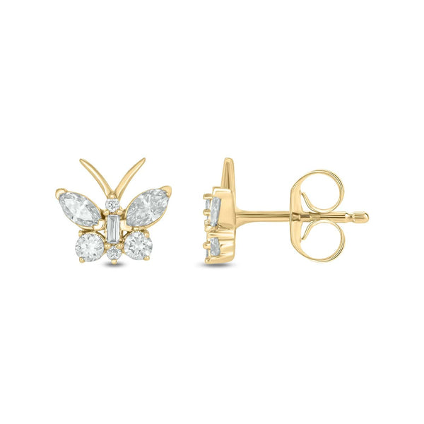 Kallati Earrings 14K Yellow Gold Diamond Butterfly Earrings