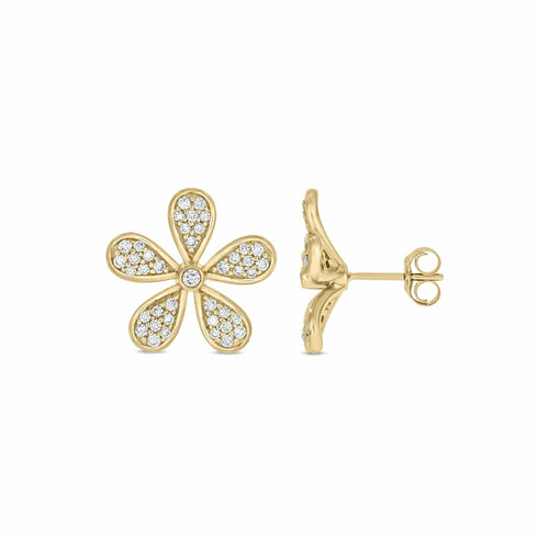 Kallati Earrings 14K Yellow Gold Diamond Flower Stud Earrings