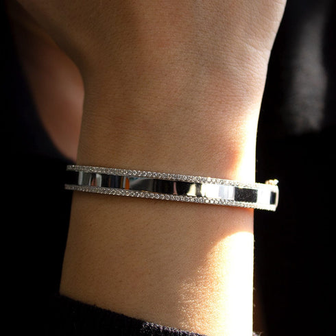 LAmore Bracelets 18K White Gold High Polish Diamond Bangle