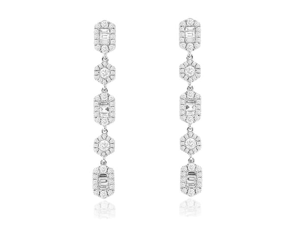 Royal Jewelry Earrings 14K White Baguette Dangle Earrings