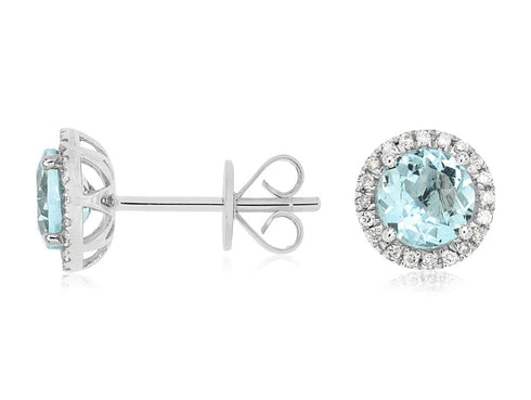 Royal Jewelry Earrings 14K White Gold Aquamarine & Diamond Stud Earrings
