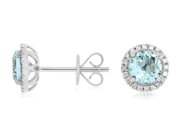 Royal Jewelry Earrings 14K White Gold Aquamarine & Diamond Stud Earrings