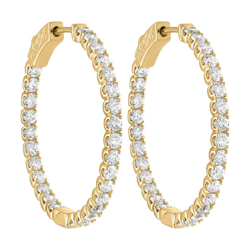 Royal Jewelry Earrings 14K Yellow Gold 5ct Inside/Outside Diamond Hoops