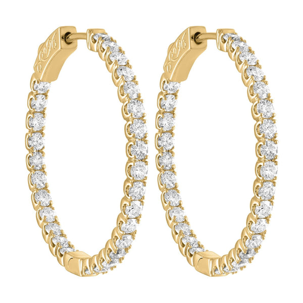 Royal Jewelry Earrings 14K Yellow Gold 5ct Inside/Outside Diamond Hoops