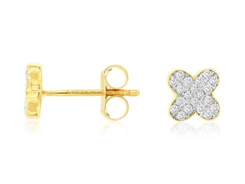 Royal Jewelry Earrings 14K Yellow Gold Diamond Cluster Van Cleef Earrings