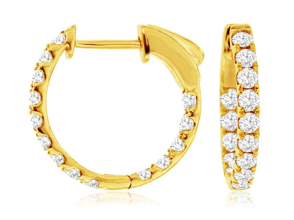 Royal Jewelry Earrings 14K Yellow Gold Diamond Hoop Earrings