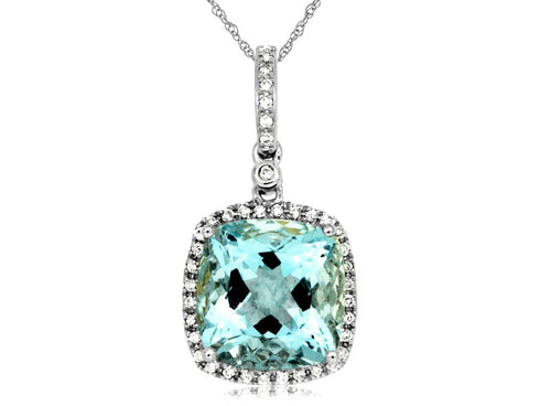 Royal Jewelry Necklaces 14K White Gold Aquamarine & Diamond Necklace