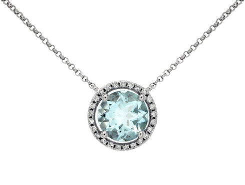 Royal Jewelry Necklaces 14K White Gold Aquamarine & Diamond Necklace