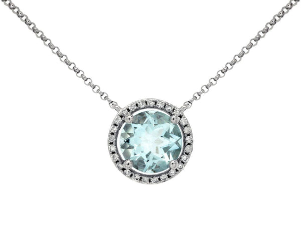 Royal Jewelry Necklaces 14K White Gold Aquamarine & Diamond Necklace