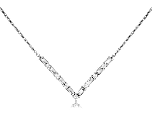 Royal Jewelry Necklaces 14K White Gold Baguette Diamond Necklace