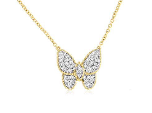 Royal Jewelry Necklaces 14K Yellow Gold Diamond Butterfly Necklace