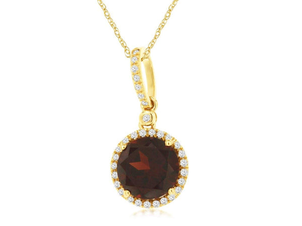 Royal Jewelry Necklaces 14K Yellow Gold Garnet & Diamond Necklace