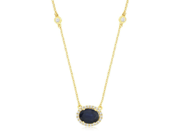 Royal Jewelry Necklaces 14K Yellow Gold Sapphire & Diamond Necklace