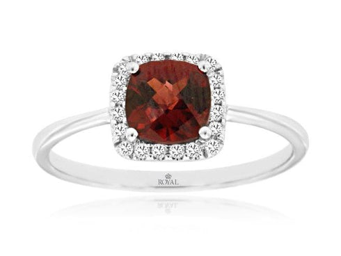 Royal Jewelry Rings 14K White Gold Garnet & Diamond Ring