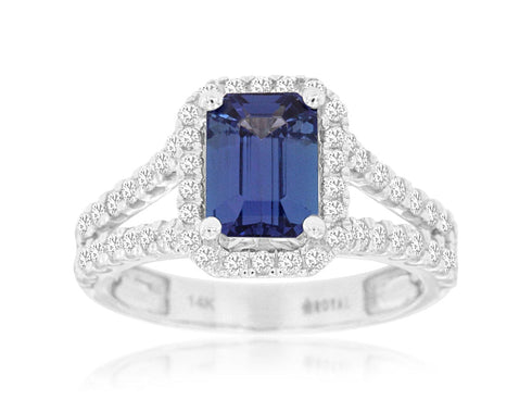 Royal Jewelry Rings 14K White Gold Tanzanite & Diamond Ring