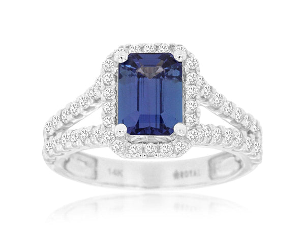 Royal Jewelry Rings 14K White Gold Tanzanite & Diamond Ring