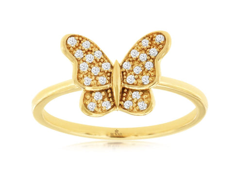 Royal Jewelry Rings 14K Yellow Gold Diamond Butterfly Ring