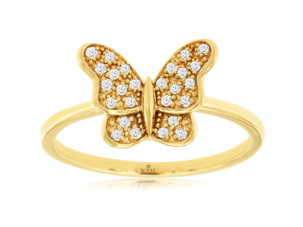 Royal Jewelry Rings 14K Yellow Gold Diamond Butterfly Ring