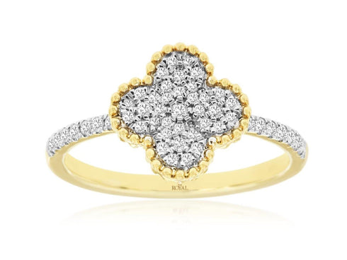 Royal Jewelry Rings 14K Yellow Gold Diamond Cluster Van Cleef Ring
