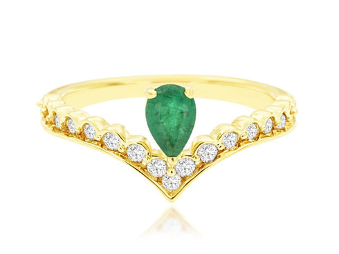 Royal Jewelry Rings 14K Yellow Gold Emerald & Diamond Curve Ring